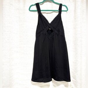 American eagle keyhole front satin lace slip mini dress in black